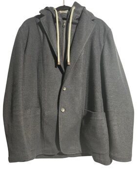 Fradi Wool Blend Post Sport Coat Blazer Removable Hood Italian Designer Luxury